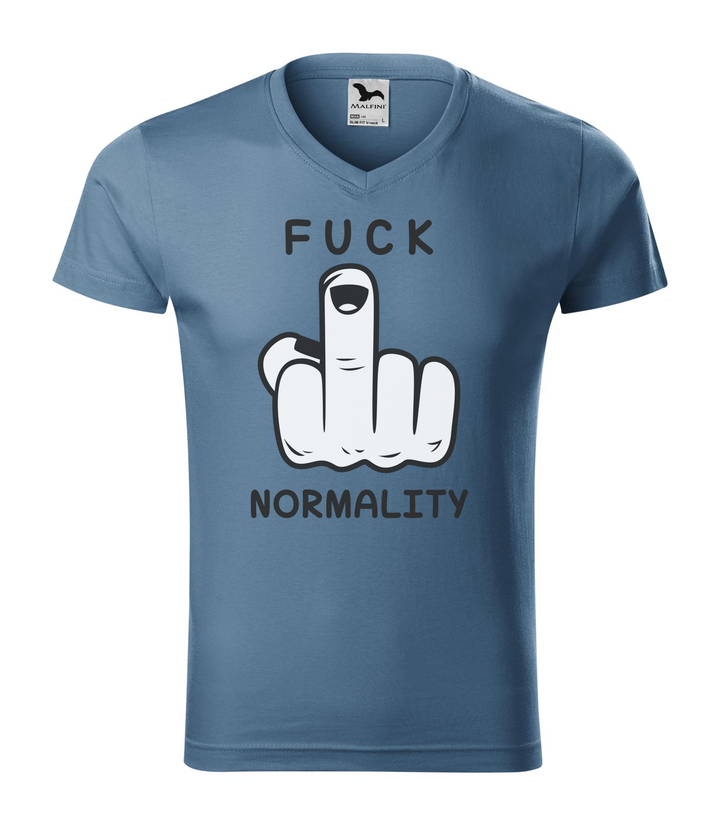 Fuck normality - V-nyakú férfi póló farmerkék