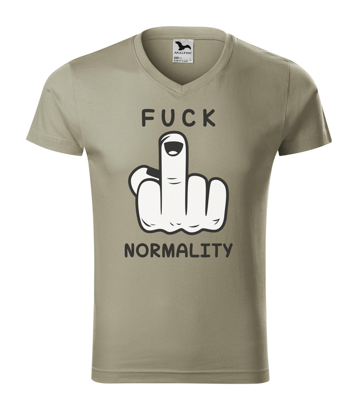 Fuck normality - V-nyakú férfi póló világos khaki