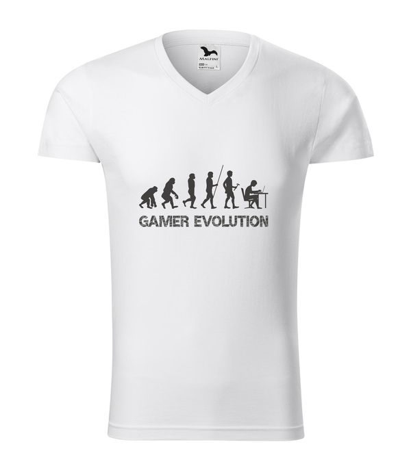 Gamer evolution - V-nyakú férfi póló fehér