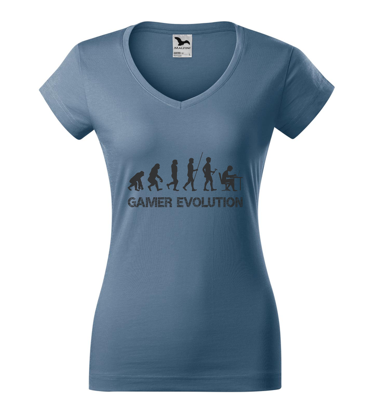 Gamer evolution - V-nyakú női póló farmerkék