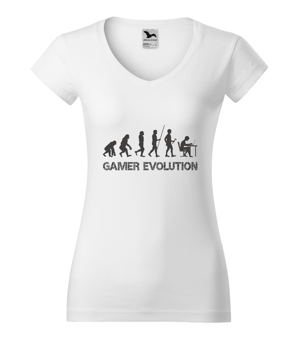 Gamer evolution - V-nyakú női póló fehér