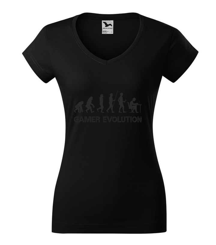 Gamer evolution - V-nyakú női póló fekete
