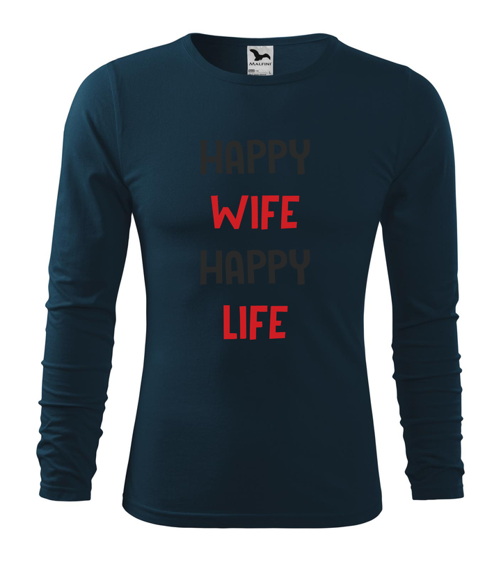 Happy wife happy life - Hosszú ujjú férfi póló tengerészkék