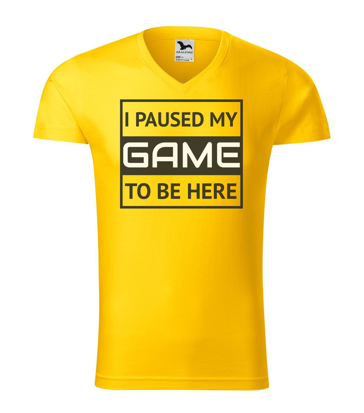 I paused my game to be here 1 - V-nyakú férfi póló sárga