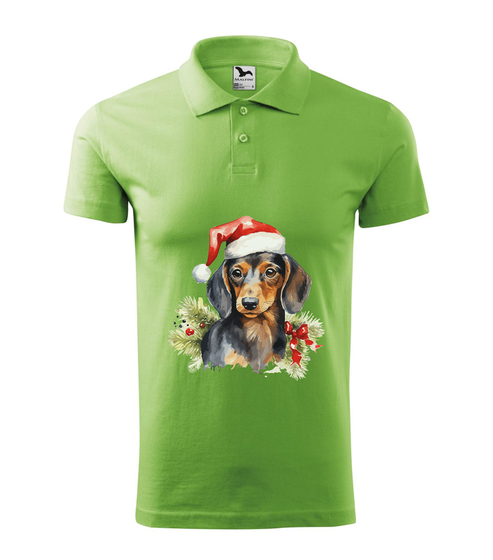 Karácsonyi tacskó - Galléros férfi póló borsózöld