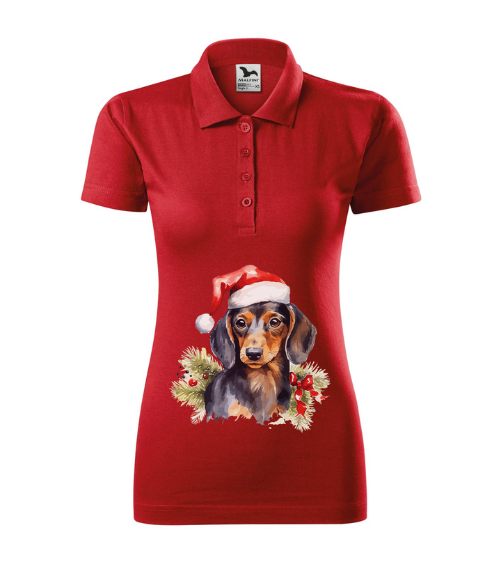 Karácsonyi tacskó - Galléros női póló piros