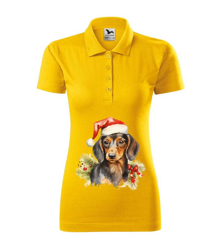 Karácsonyi tacskó - Galléros női póló sárga