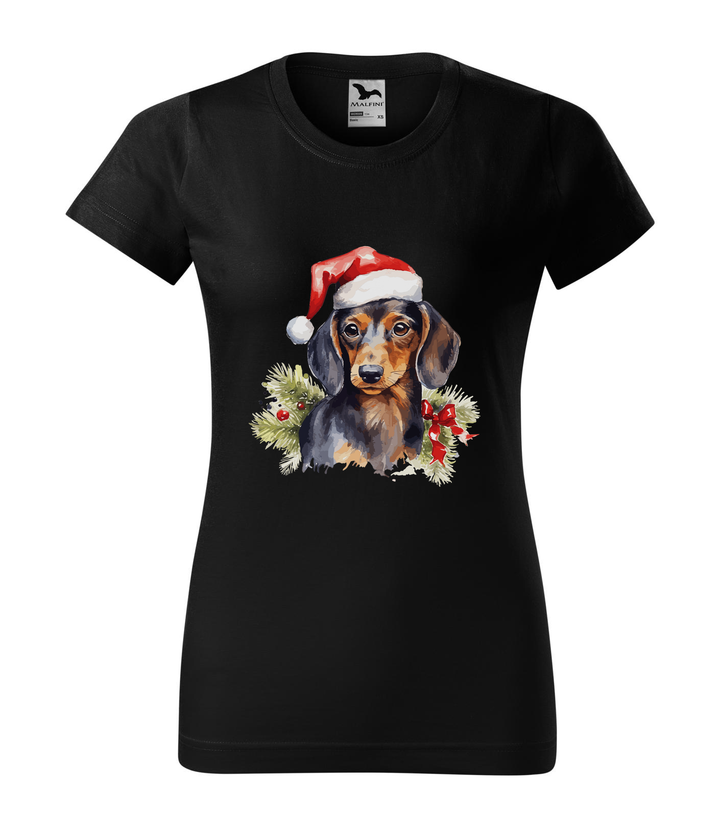 Karácsonyi tacskó - Női póló fekete
