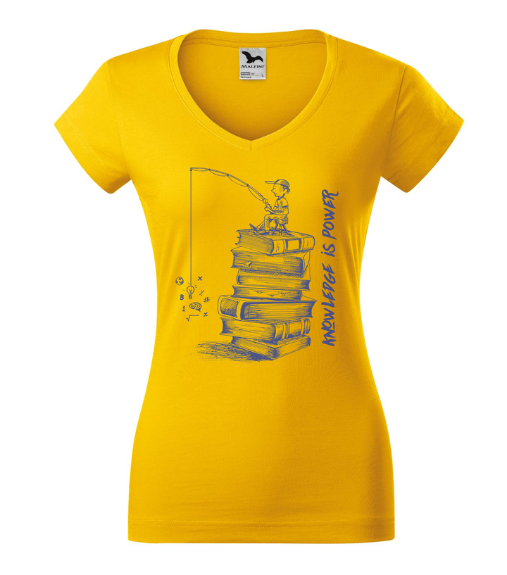 Knowledge is power - V-nyakú női póló sárga