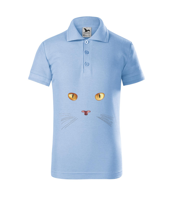 Macska arc - Galléros gyerek póló égszínkék