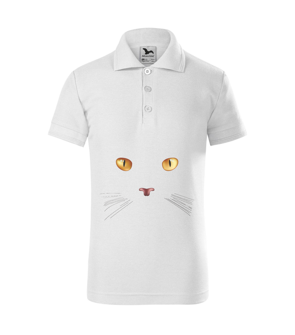 Macska arc - Galléros gyerek póló fehér