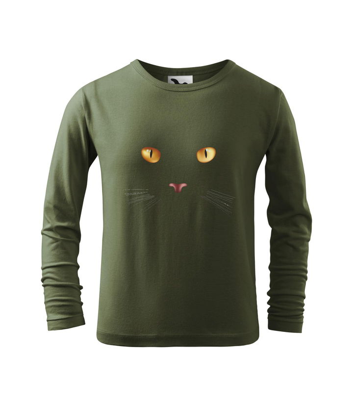 Macska arc - Hosszú ujjú gyerek póló khaki