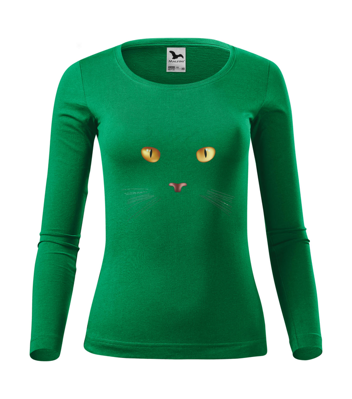 Macska arc - Hosszú ujjú női póló fűzöld