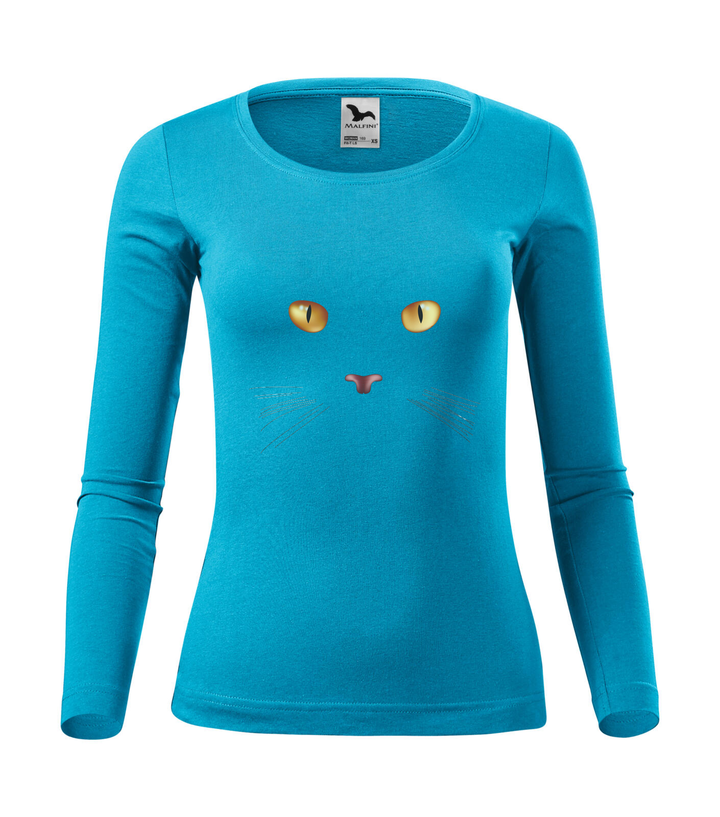 Macska arc - Hosszú ujjú női póló türkiz