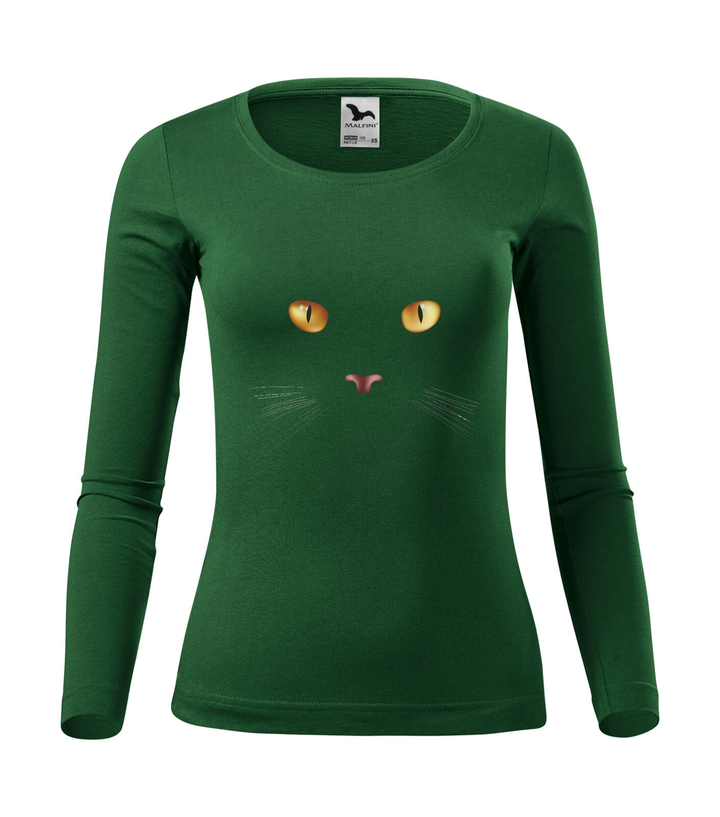 Macska arc - Hosszú ujjú női póló üvegzöld