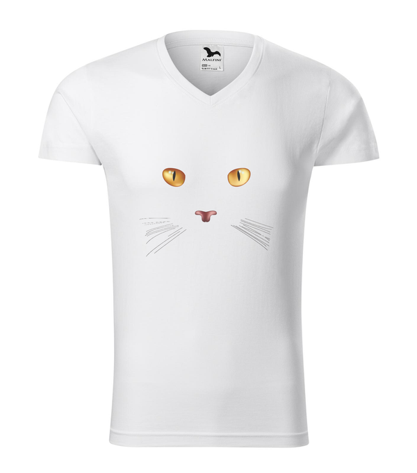 Macska arc - V-nyakú férfi póló fehér