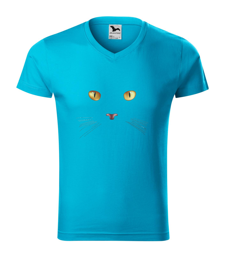Macska arc - V-nyakú férfi póló türkiz