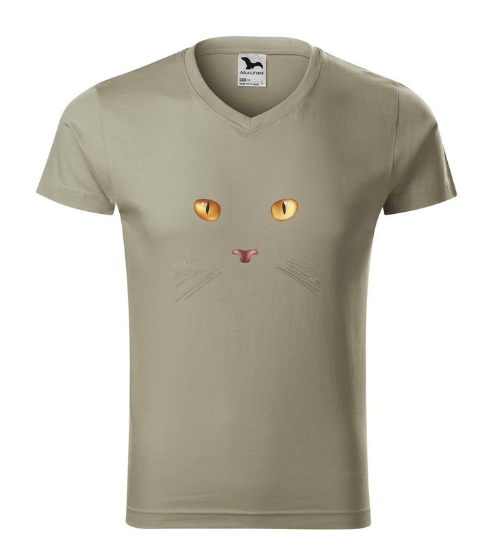 Macska arc - V-nyakú férfi póló világos khaki