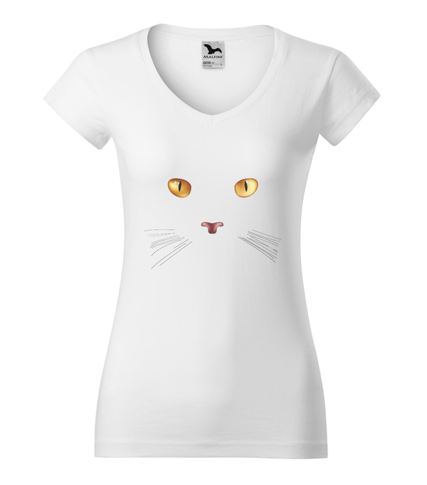 Macska arc - V-nyakú női póló fehér