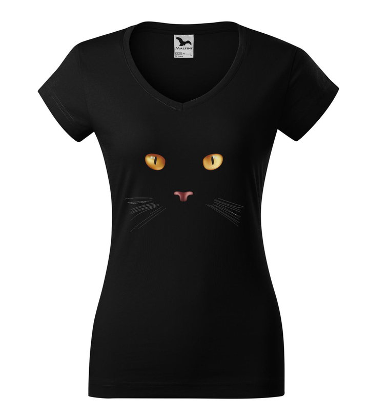 Macska arc - V-nyakú női póló fekete