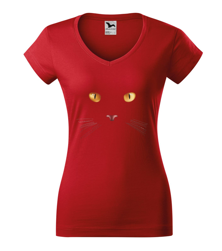 Macska arc - V-nyakú női póló piros