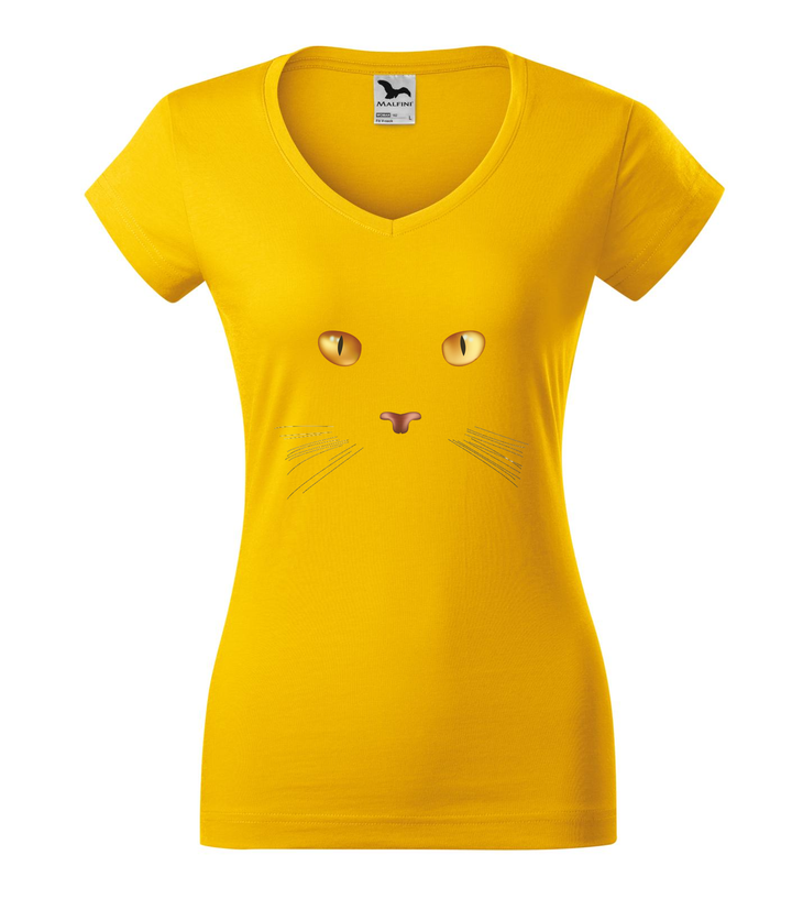 Macska arc - V-nyakú női póló sárga
