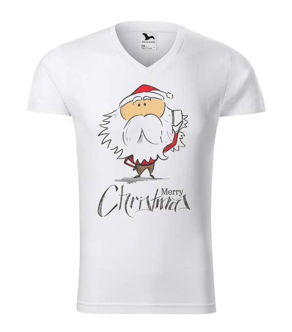 Merry Christmas Santa Claus 3 - V-nyakú férfi póló fehér