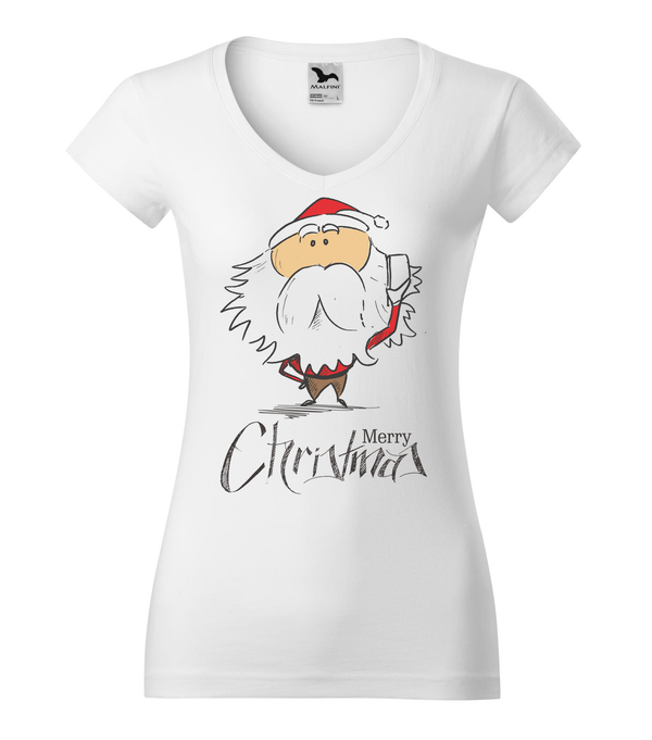 Merry Christmas Santa Claus 3 - V-nyakú női póló fehér