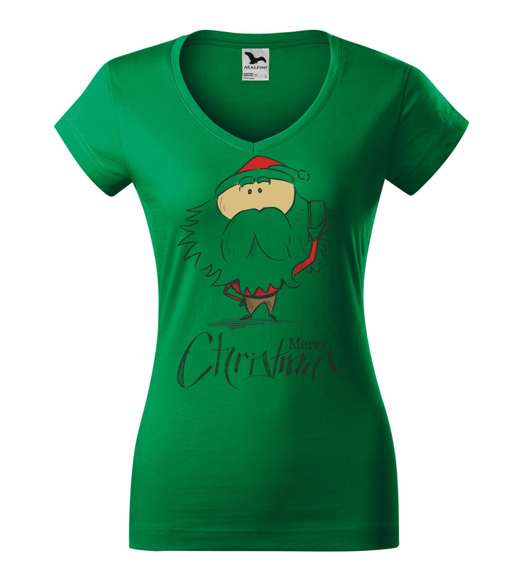 Merry Christmas Santa Claus 3 - V-nyakú női póló fűzöld