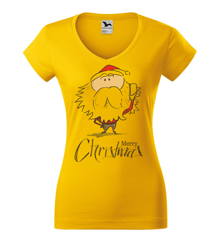 Merry Christmas Santa Claus 3 - V-nyakú női póló sárga