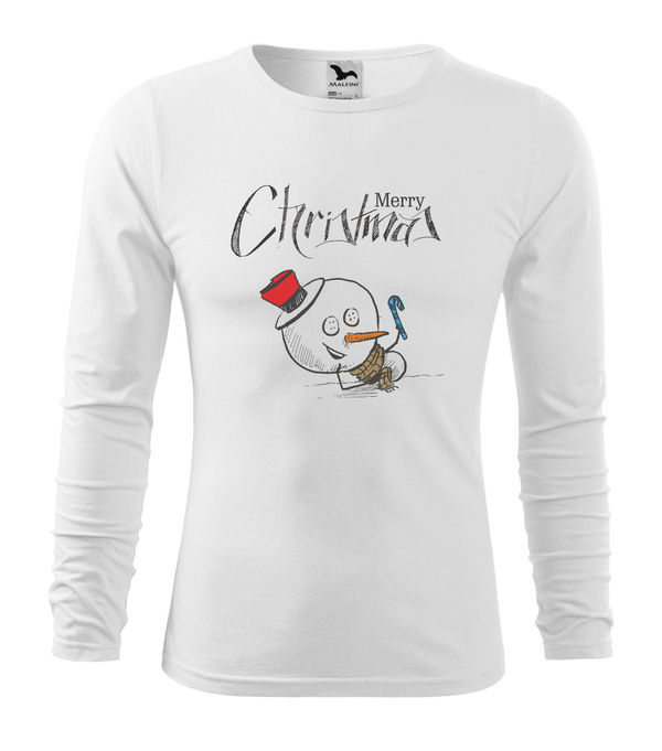 Merry Christmas Snowman - Hosszú ujjú férfi póló fehér