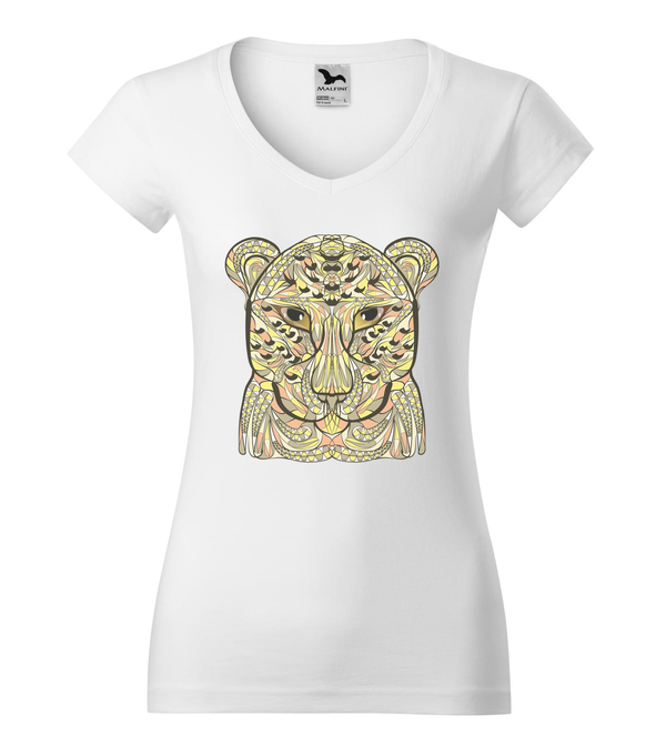 Mitikus leopárd - V-nyakú női póló fehér