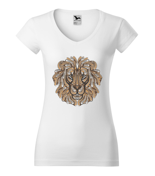 Mitikus oroszlán - V-nyakú női póló fehér