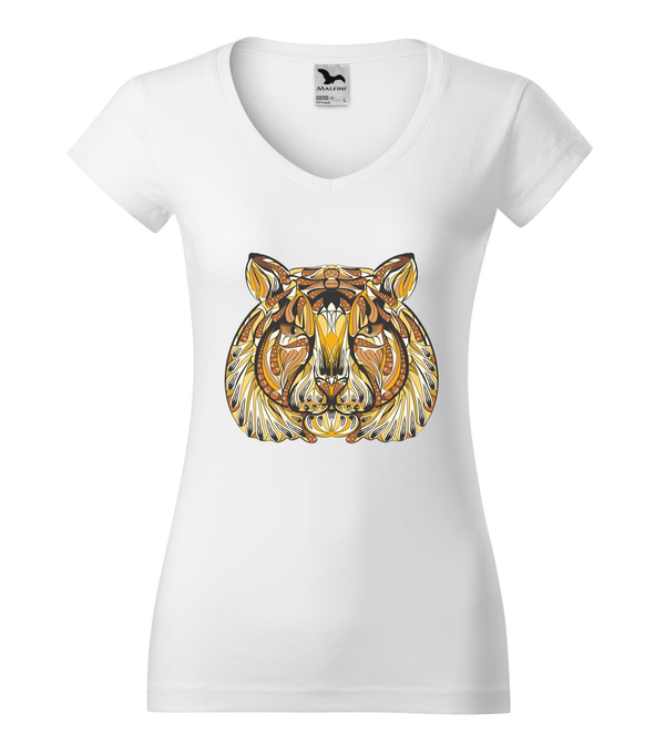 Mitikus tigris - V-nyakú női póló fehér