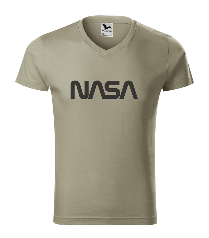 NASA - V-nyakú férfi póló világos khaki
