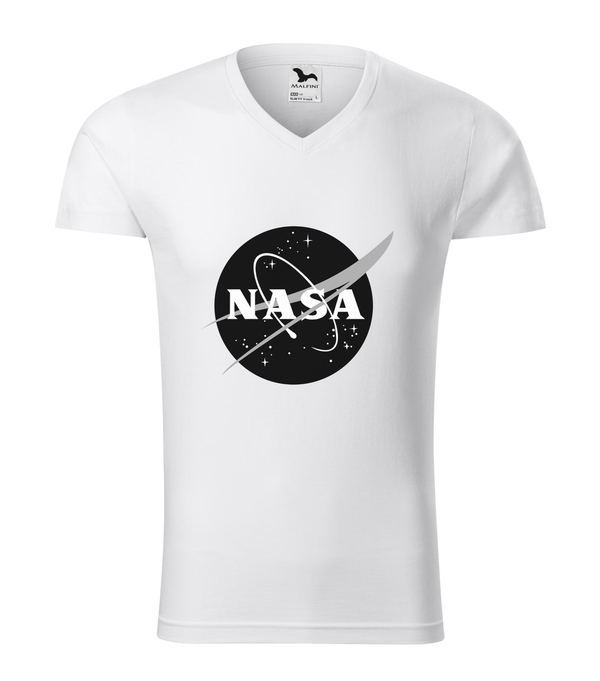 NASA logo 1 - V-nyakú férfi póló fehér