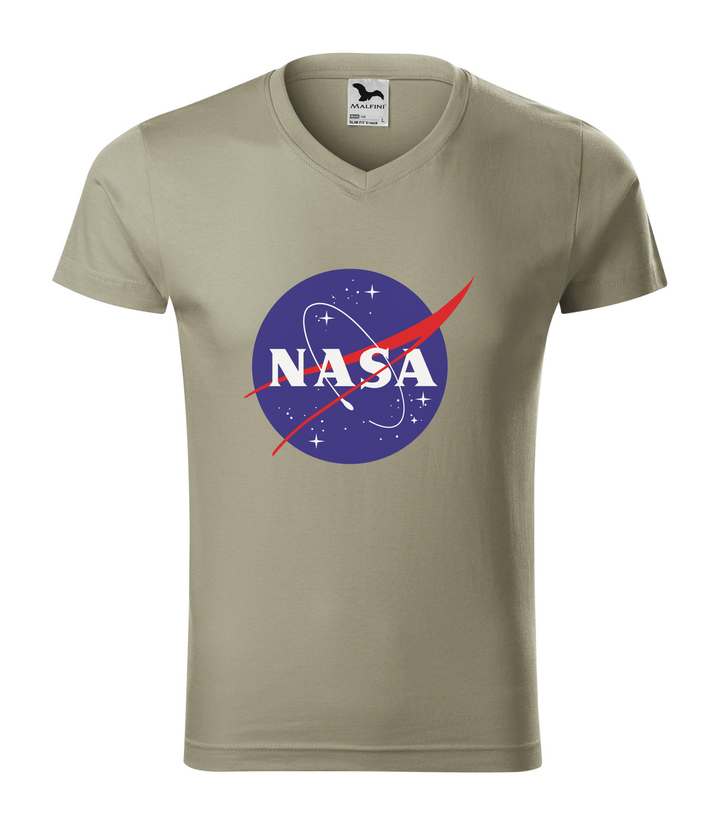 NASA logo 2 - V-nyakú férfi póló világos khaki