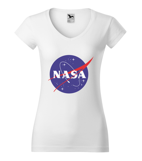 NASA logo 2 - V-nyakú női póló fehér