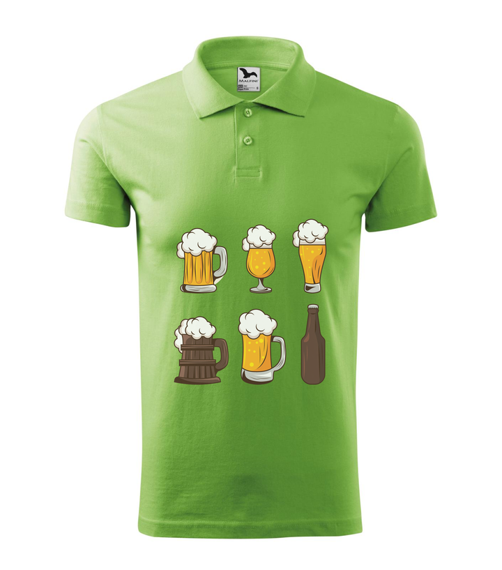 Six beers drinks set icons - Galléros férfi póló borsózöld