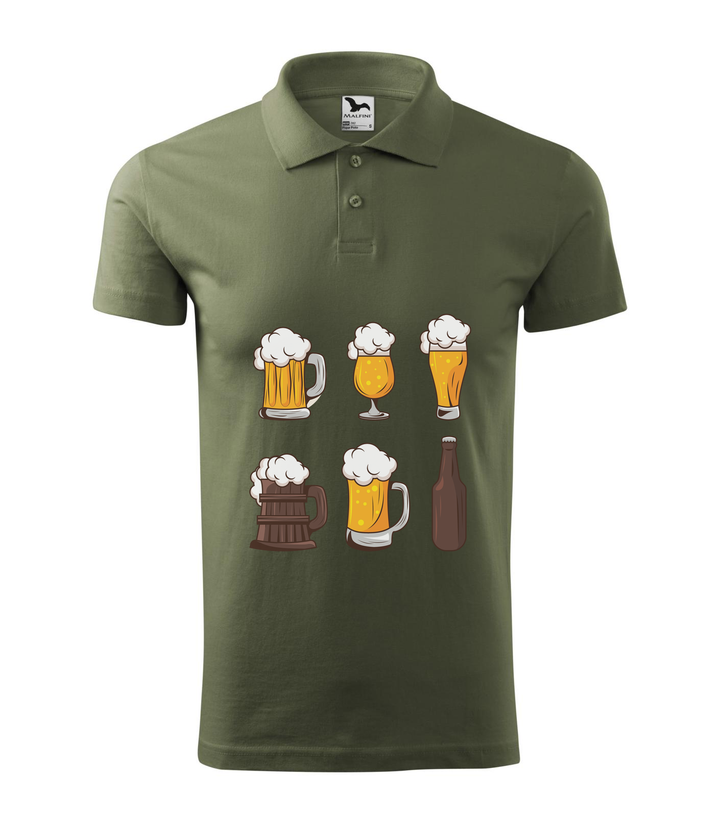 Six beers drinks set icons - Galléros férfi póló khaki