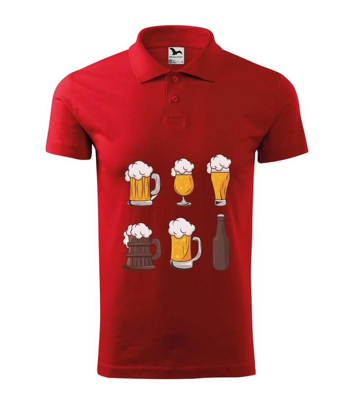 Six beers drinks set icons - Galléros férfi póló piros
