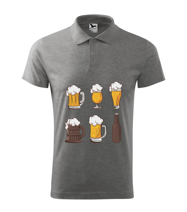 Six beers drinks set icons - Galléros férfi póló sötétszürke