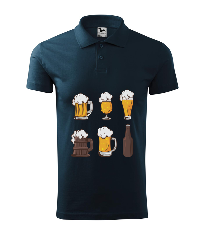 Six beers drinks set icons - Galléros férfi póló tengerészkék