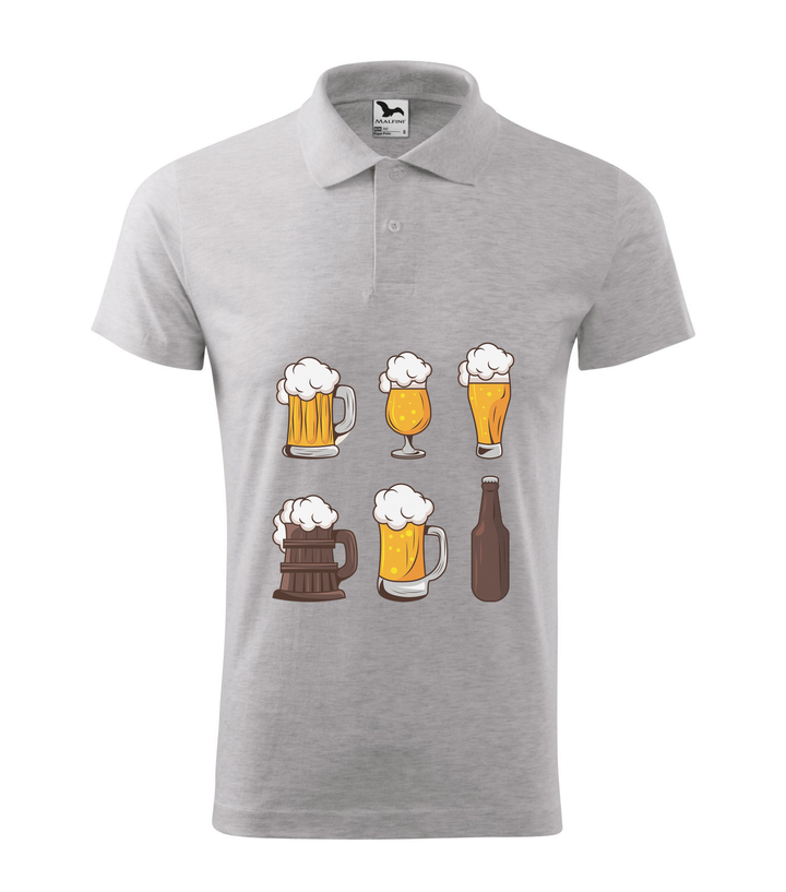 Six beers drinks set icons - Galléros férfi póló világosszürke