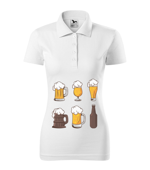 Six beers drinks set icons - Galléros női póló fehér