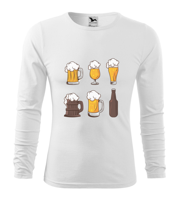 Six beers drinks set icons - Hosszú ujjú férfi póló fehér