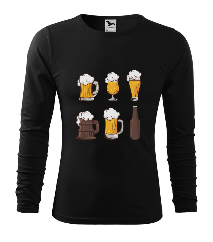 Six beers drinks set icons - Hosszú ujjú férfi póló fekete