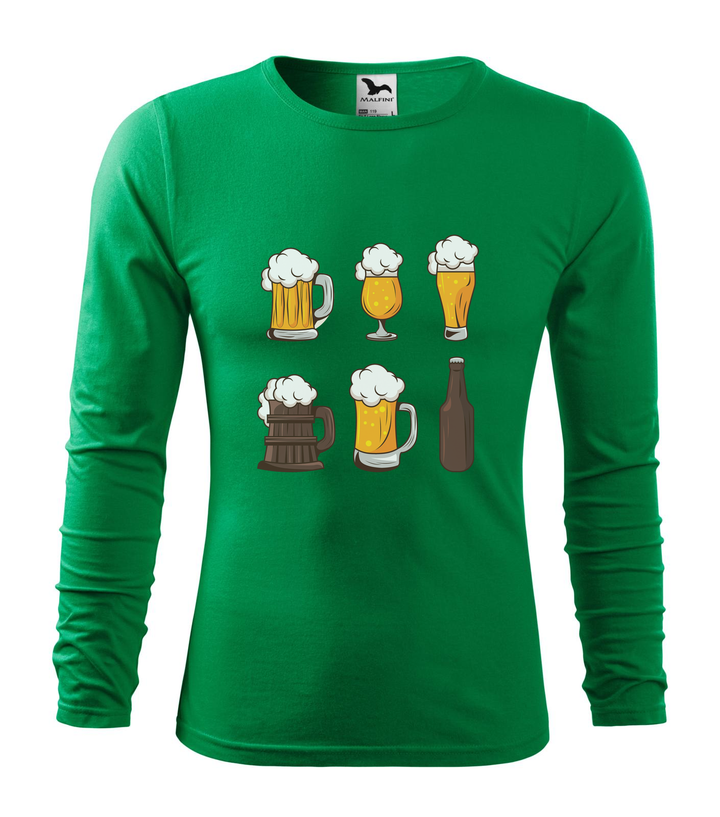 Six beers drinks set icons - Hosszú ujjú férfi póló fűzöld