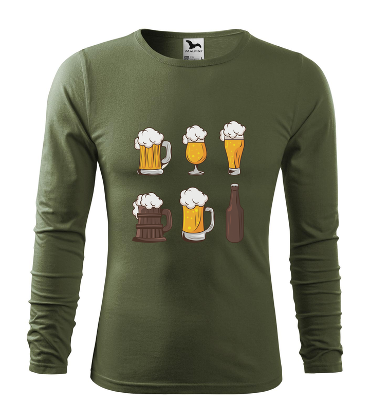Six beers drinks set icons - Hosszú ujjú férfi póló khaki