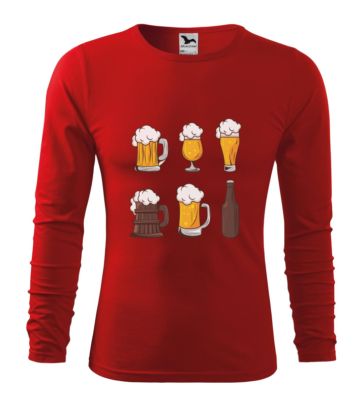 Six beers drinks set icons - Hosszú ujjú férfi póló piros